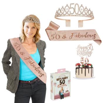 PACK ANNIVERSAIRE 50 ANS (diadème/echarpe/cake topper)