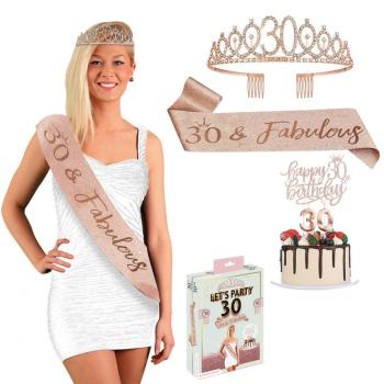 PACK ANNIVERSAIRE 30 ANS (diadème/echarpe/cake topper)