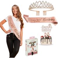 PACK ANNIVERSAIRE 20 ANS (diadème/echarpe/cake topper)