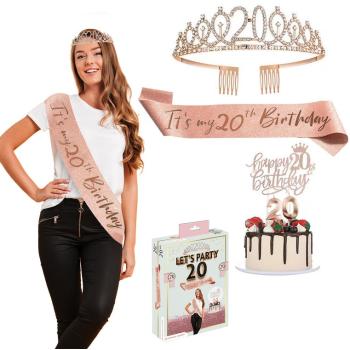 PACK ANNIVERSAIRE 20 ANS (diadème/echarpe/cake topper)