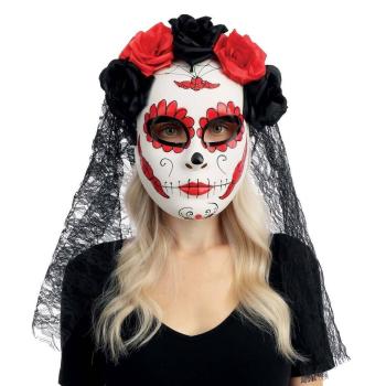 MASQUE DAY OF THE DEAD AVEC FLEURS ET VOILE