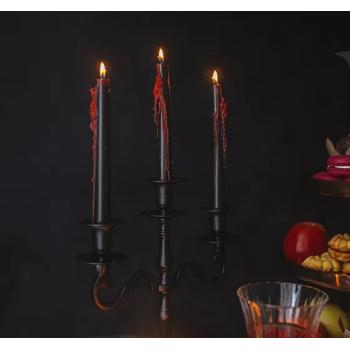 BOUGIES FLAMBEAU NOIRES ENSANGLANTEES CIRE COULANTE ROUGE 25CMX2