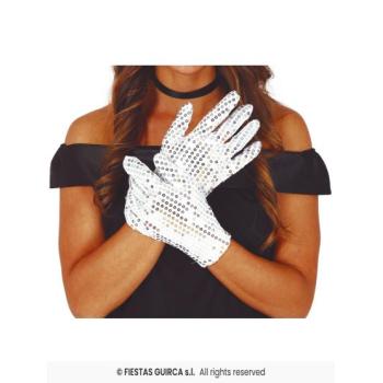 PAIRE DE GANTS BLANC A SEQUINS 22CM