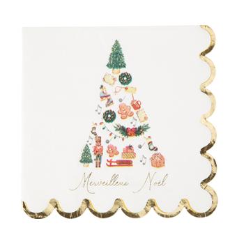 SERVIETTES MERVEILLEUX NOEL GOURMAND ROUGE, VERT ET OR 32X32XM X16
