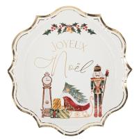 ASSIETTES JOYEUX NOELCHRISTMAS STORY CREME,VERT ET OR 22,5CM  X8