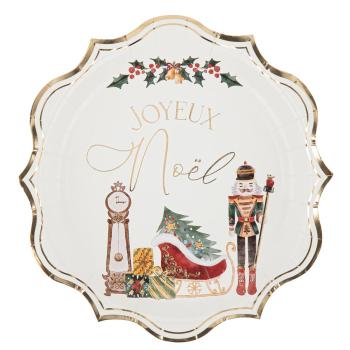 ASSIETTES JOYEUX NOELCHRISTMAS STORY CREME,VERT ET OR 22,5CM  X8