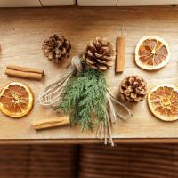 ASSORTIMENT DE SAPIN, ORANGES SECHEES, CANNELLE ET POMMES DE PINS