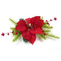 CENTRE DE TABLE POINSETTIA ET BRANCHE SAPIN (10x27x20cm)