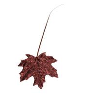 FEUILLES D'ERABLE PAILLETTES MARSALA 14CM + RUBAN SATIN CHOC X6