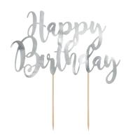 CAKE TOPPER HAPPY BIRTHDAY ARGENT 22.5CM