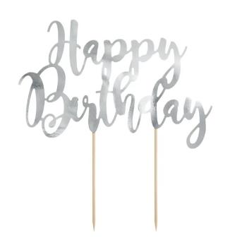 CAKE TOPPER HAPPY BIRTHDAY ARGENT 22.5CM