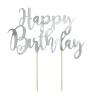 CAKE TOPPER HAPPY BIRTHDAY ARGENT 22.5CM