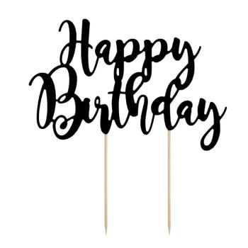 CAKE TOPPER HAPPY BIRTHDAY NOIR 22.5CM