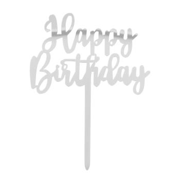 CAKE TOPPER HAPPY BIRTHDAY ARGENT 15.5X11CM