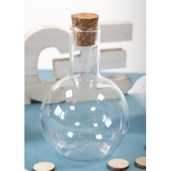 FIOLE BOULE EN VERRE AVEC BOUCHON LIEGE (convient alimentaire) 