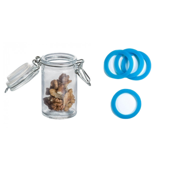 Petit bocal verre 6.5CL joint turquoise x12