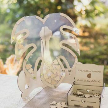 LIVRE D'OR MONSTERA BOIS ET PLEXI 28X30CM+COFFRET AVEC 45 FEUILLES