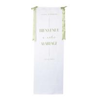 PANNEAU "BIENVENUE A NOTRE MARIAGE" TISSU CREME/PISTACHE 68CMX2M
