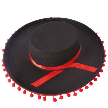 CHAPEAU ESPAGNOL A POMPONS ROUGE