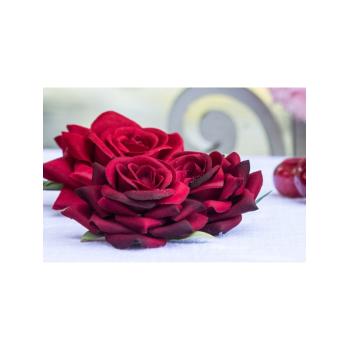 SET 6 ROSES EFFET VELOURS ROUGE 7X4.5CM
