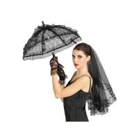 KIT DENTELLE VEUVE NOIRE (ombrelle+gants et voile)