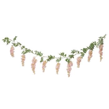 GUIRLANDE DE GLYCINE TOMBANTE ROSE ET FEUILLAGE 1.80M