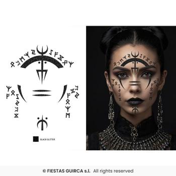 TATOUAGE VISAGE SORCIERE VOODOO GLITTER 13X15CM